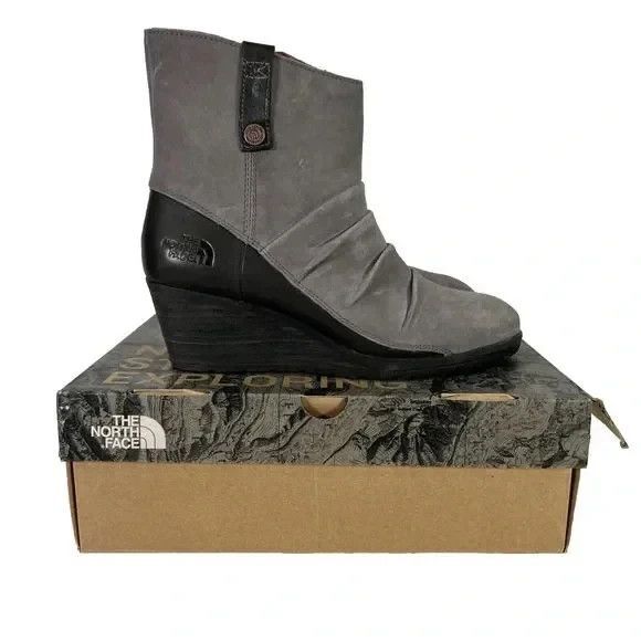 The North Face Bridgeton Wedge Bootie Gray Leather-Suede Waterproof Size 10.5 - Picture 6 of 13